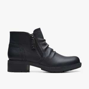 Clarks Hearth Dove Black Leather Black | AF6210598