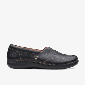 Clarks Un Loop Stride Black Leather Black | UO8529647