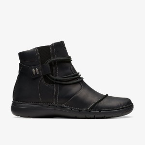 Clarks Un Loop Up Black Leather Black | ZD7650843