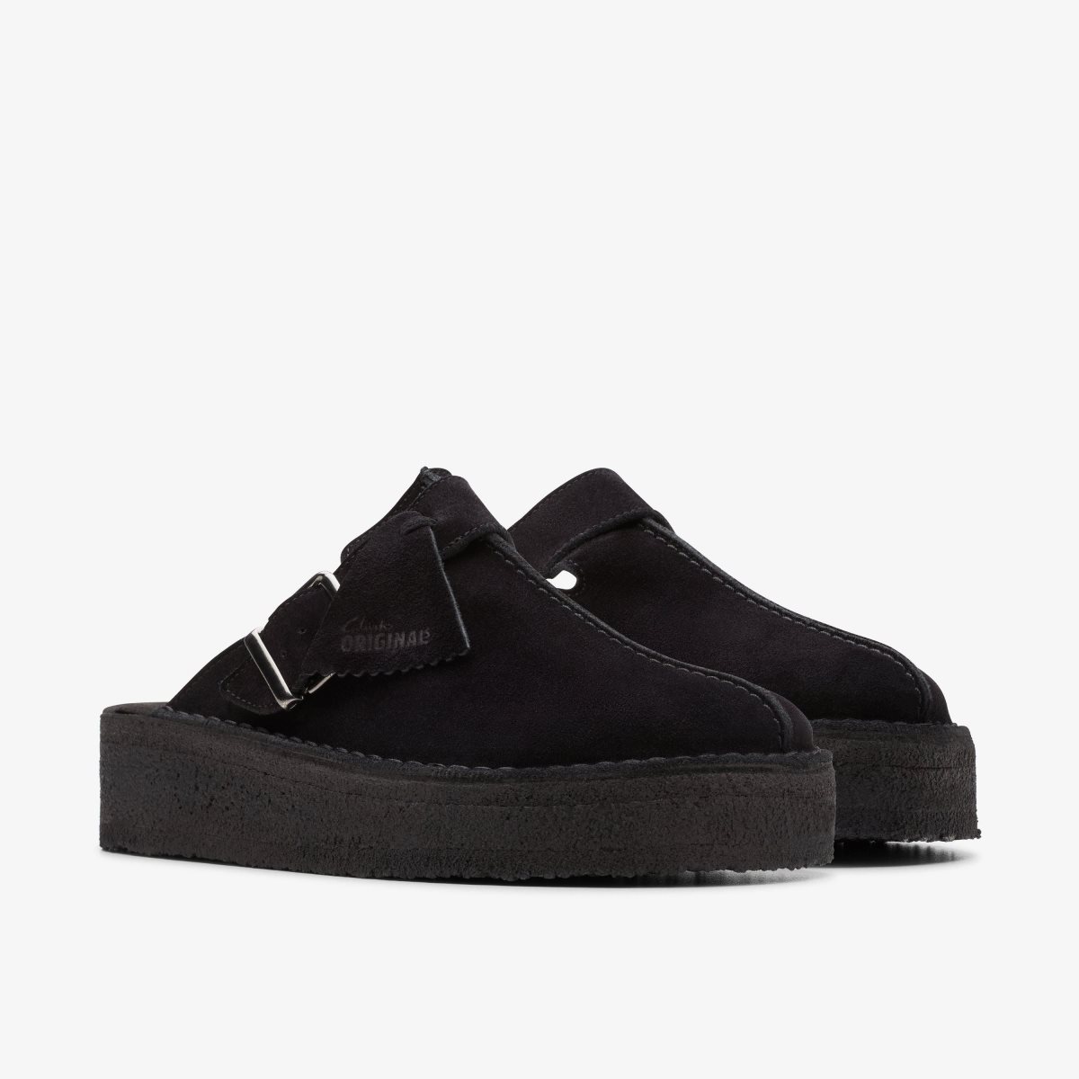 Clarks Trek Wedge Mule Black Suede Black | ZM9578301